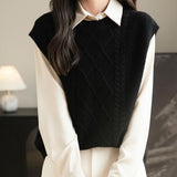 Chanyarn Women's 100% Merino Wool Sweater Vest 2025 Fall Winter Casual Crewneck Cable Sleeveless Knit Sweater Tank Tops
