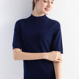 Women's Merino Wool Sweater 2025 Fall Winter Mock Neck Short Sleeve First-Line Ready to Wear Seamless Knit Sweater