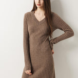 Vestido suéter 100% lã Merino com decote em V