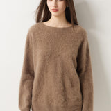 Suéter sem costura 100% lã Merino com gola redonda