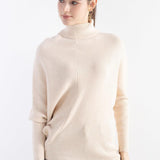 Women's Merino Wool Oversized Sweater 2025 Fall Winter Turtleneck Ribbed Batwing Sleeve Asymmetrical Knit Pullover