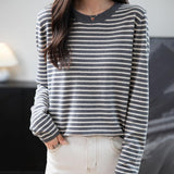 Frauen Merino Wollpullover 2025 Herbst Winter Casual Crew Hals gestreift