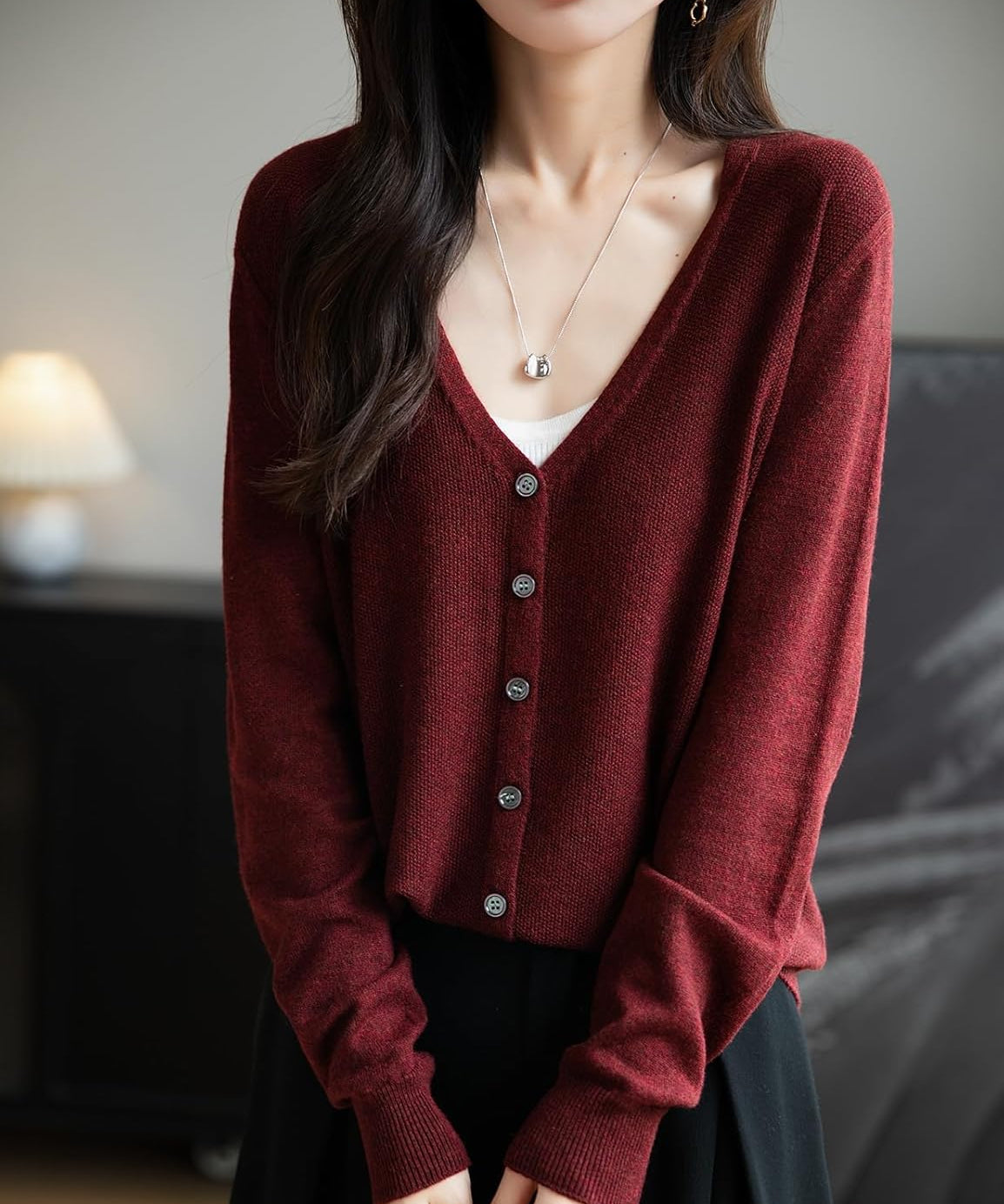 Merino Wool Seamless V-Neck Cardigan