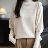 Women's Merino Wool Blend Oversized Sweater 2025 Fall Winter Fashion Mock Neck Batwing Sleeve Knit Pullover Sweater