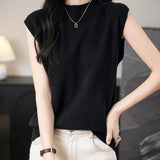 Women's 100% Merino Wool Spring Fall Winter First-Line Ready to Wear Mock Neck Seamless Knit Sleeveless Sweater Vest