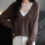 Women's Merino Wool Cardigan V-Neck Fall Winter Long Sleeve First-Line Ready to Wear Seamless Knit Cardigan