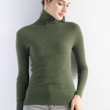 Women's Merino Wool Sweater Fall Winter Turtleneck Rib Long Sleeve First-Line Ready to Wear Seamless Knit Sweater
