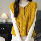 Women's 100% Merino Wool Sweater Vest 2025 Fall Winter Crew Neck Button Down Sleeveless Cable Knit Sweater Vest