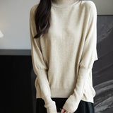 Women's Merino Wool Blend Oversized Sweater 2025 Fall Winter Fashion Mock Neck Batwing Sleeve Knit Pullover Sweater
