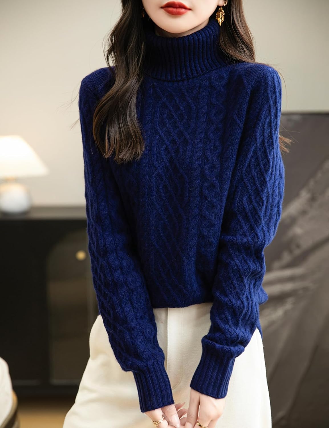 Chanyarn Women's 100% Merino Wool Sweater 2025 Fall Winter Turtleneck Vintage Warm Soft Long Sleeve Cable Knit Sweater