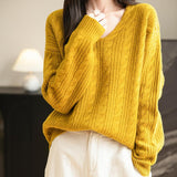 Chanyarn Women's V Neck 100% Merino Wool Oversized Sweater 2025 Fall Winter Vintage Cable Long Sleeve Knit Sweater