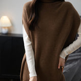 Women's Merino Wool Oversized Sweater Vest 2025 Fall Winter Casual Loose Turtleneck Sleeveless Knit Pullover Sweater