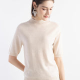 Women's Merino Wool Sweater 2025 Fall Winter Mock Neck Short Sleeve First-Line Ready to Wear Seamless Knit Sweater