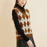 Giubbotto da maglione da donna al 100% da donna 2025 Diamond inverno autunno V Glet maglione a maglia senza maniche