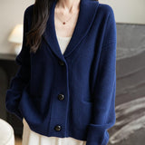 Women's Merino Wool Sweater V-Neck Ribbed 2025 Fall Winter Lapel Button Down Long Sleeve Knit Cardigan with Pocket