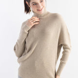 Women's Merino Wool Oversized Sweater 2025 Fall Winter Turtleneck Ribbed Batwing Sleeve Asymmetrical Knit Pullover