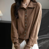 Women's Merino Wool Blend Cardigan 2025 Fall Winter Casual Mock Neck Long Sleeve Knit Cardigan with Buttons