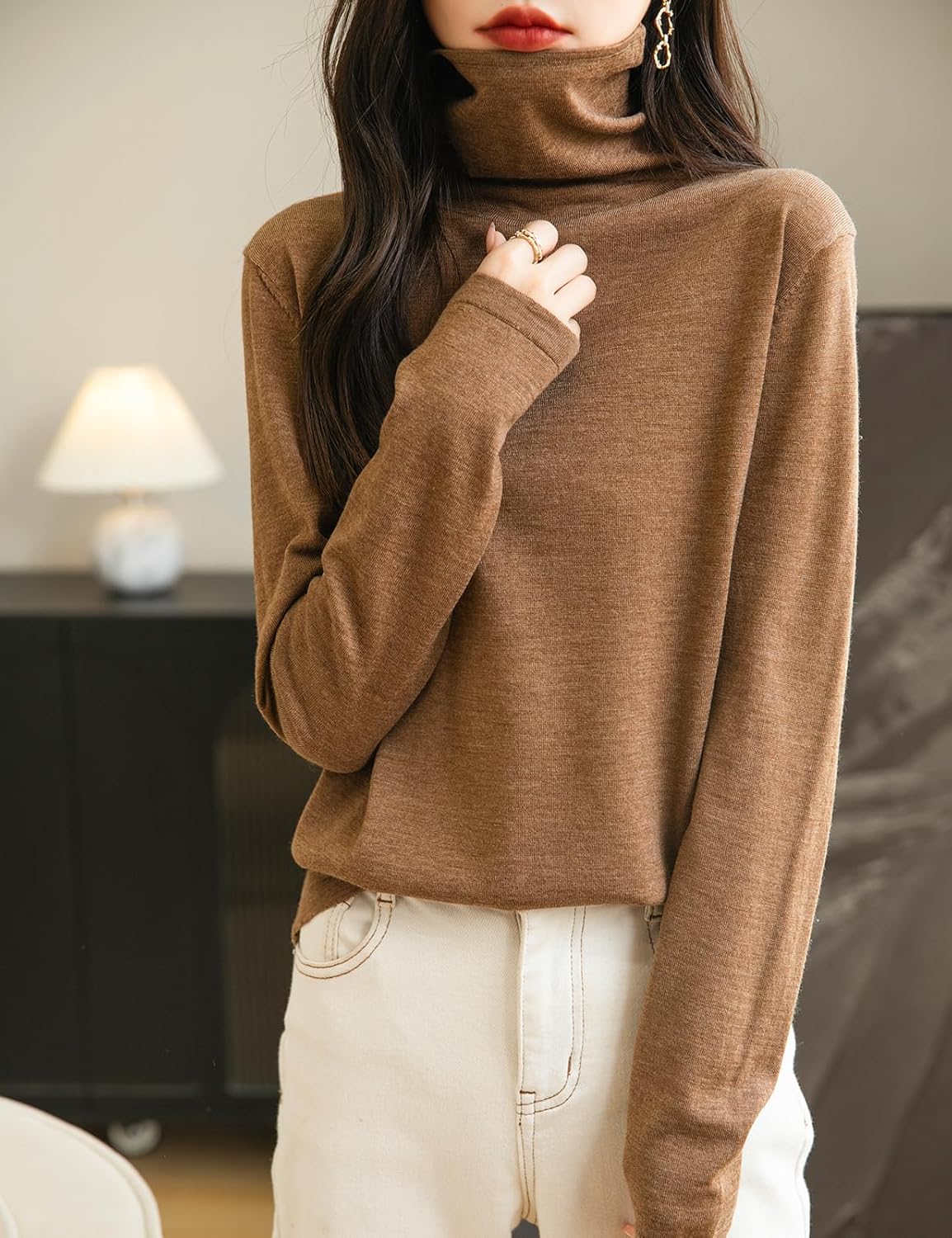Chanyarn Women's 100% Merino Wool Base Layer Shirt Tops Turtleneck Long Sleeve Travel Hiking Tee T Shirt Pullover Sweater