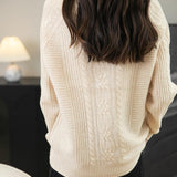 Chanyarn Women's 100% Merino Wool Crew Neck Sweater 2025 Fall Winter Solid Cable Long Sleeve Warm Knitted Sweater
