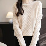 Chanyarn Women's 100% Merino Wool Turtleneck Sweater 2025 Fall Winter Vintage Cable Warm Soft Long Sleeve Knit Sweater