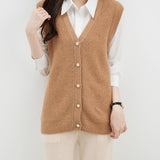 Women's 100% Merino Wool Sweater Vest 2025 Fall Winter V Neck Button Down Sleeveless Cable Knit Sweater Vest