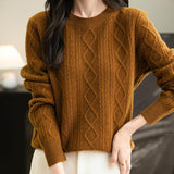 Suéter de lana 100% merino de chanyarn femenino 2025 otoño invierno Básico Básico Cable de manga larga Cabina de manga larga Sétero de cable de punto