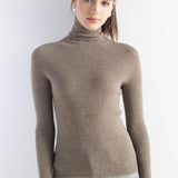 Women's Merino Wool Sweater Fall Winter Turtleneck Rib Long Sleeve First-Line Ready to Wear Seamless Knit Sweater