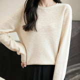 Women's 100% Merino Wool 2025 Fall Winter Crewneck First-Line Ready to Wear Long Sleeve Seamless Knit Sweater