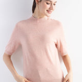 Women's Merino Wool Sweater 2025 Fall Winter Mock Neck Short Sleeve First-Line Ready to Wear Seamless Knit Sweater