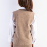 Girls 100% Merino Wool Sweater Vest V-Neck Sleevless 2025 Fall Winter Cable Tops Knitted Pullover Vest