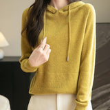 Felpa con tasca a maniche lunghe in lana merino al 100% da donna 2025 inverno calda morbida a manica lunga a maglia con tasca