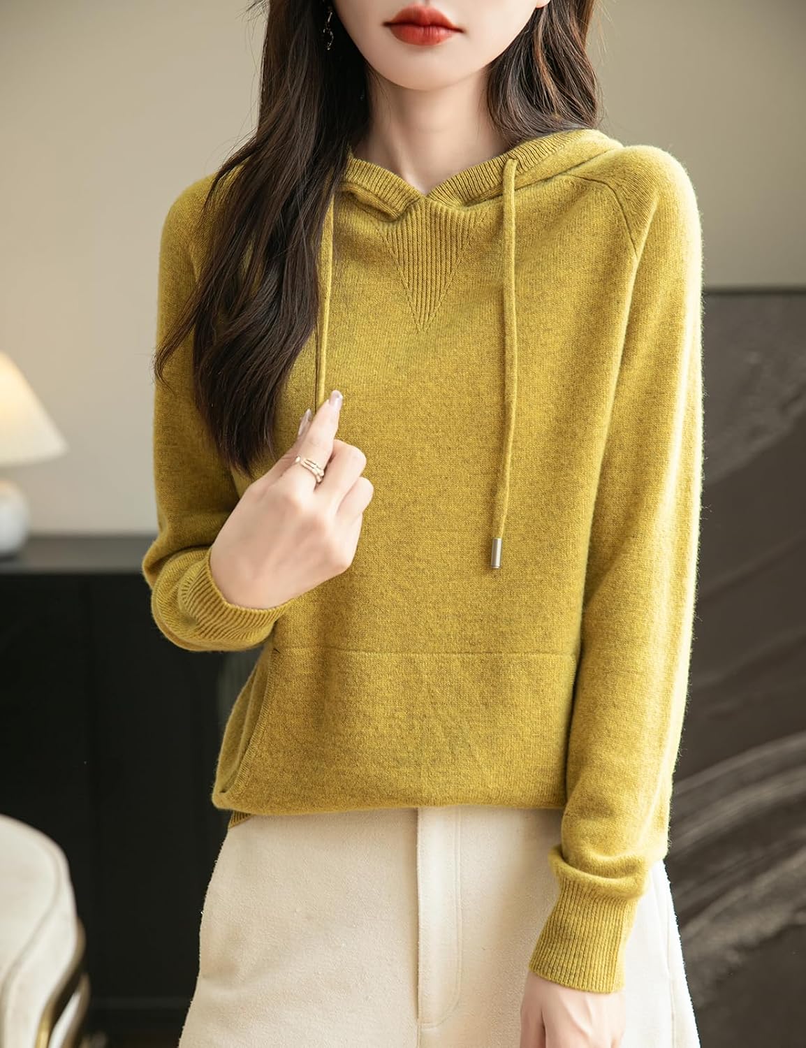 Women's 100% Merino Wool Hoodies 2025 Fall Winter Warm Soft Sweater Long Sleeve Knitted Sweatshirt with Pocket