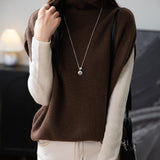 Women's Merino Wool Oversized Sweater Vest 2025 Fall Winter Casual Loose Turtleneck Sleeveless Knit Pullover Sweater