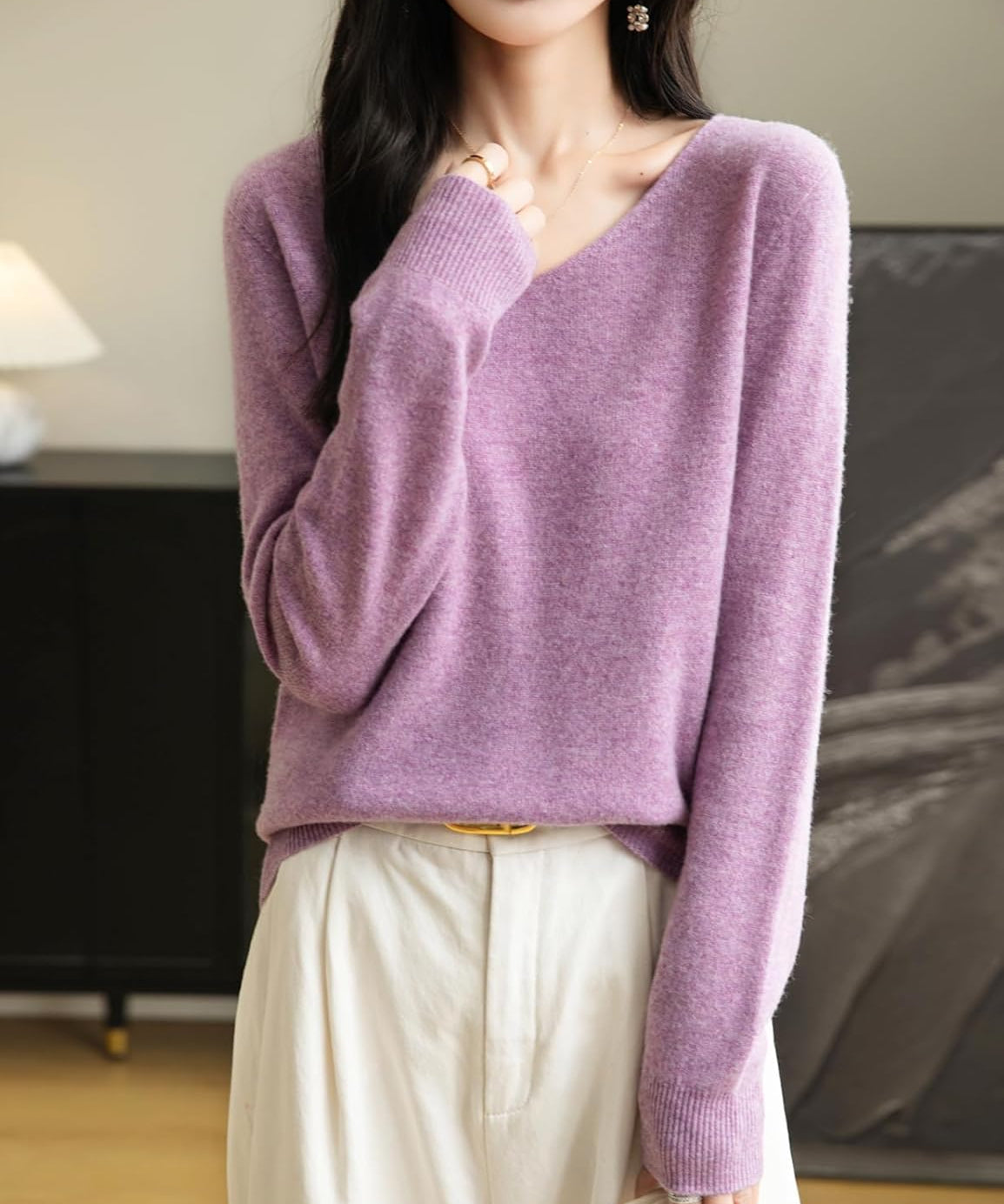 Chanyarn Women's 100% Merino Wool V Neck Sweater 2025 First-Line Ready to Wear Casual Long Sleeve Seamless Knit Sweater