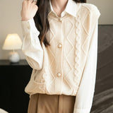 Women's 100% Merino Wool Sweater Vest 2025 Fall Winter Crew Neck Button Down Sleeveless Cable Knit Sweater Vest
