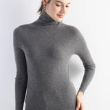 Women's Merino Wool Sweater Fall Winter Turtleneck Rib Long Sleeve First-Line Ready to Wear Seamless Knit Sweater