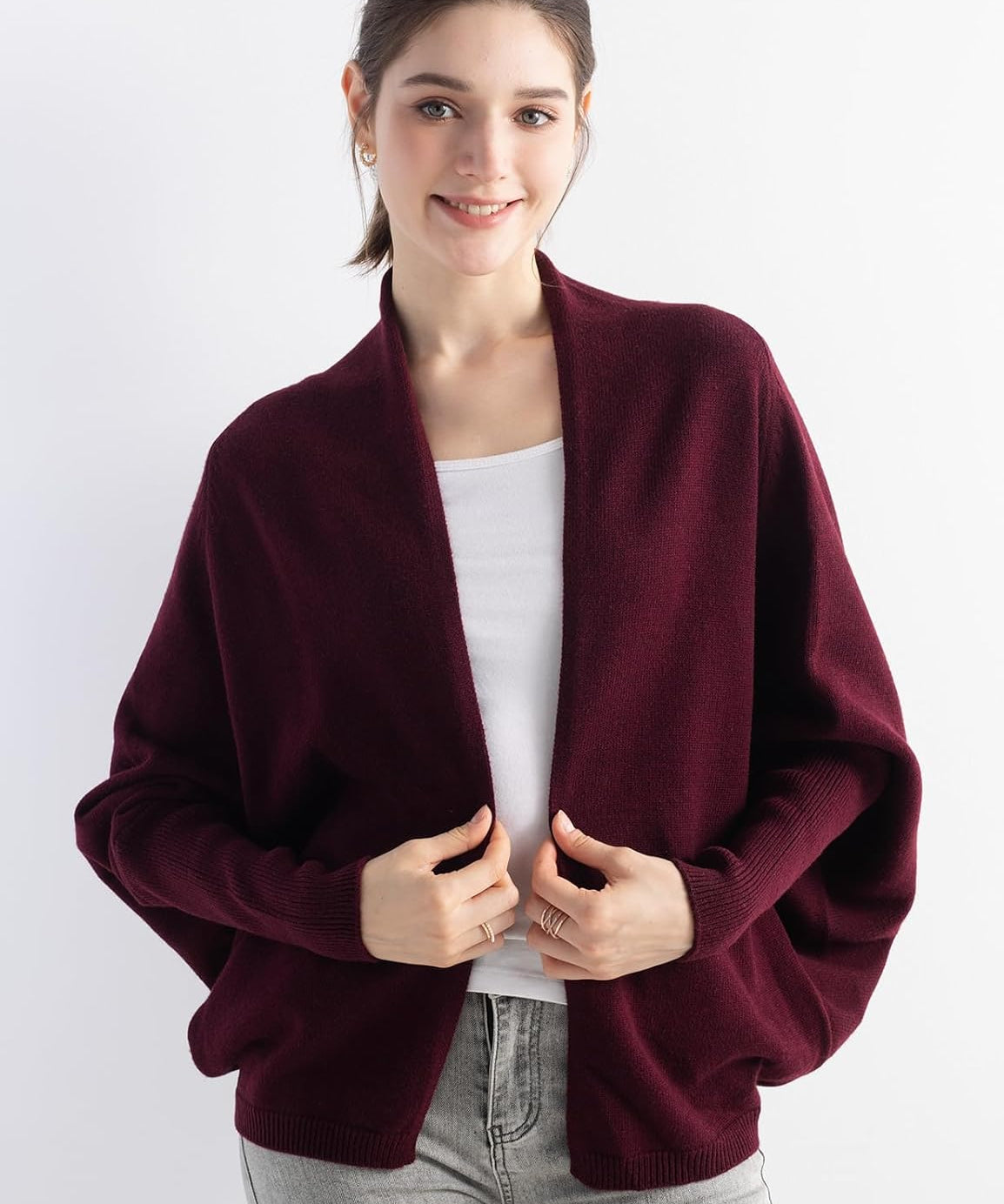 Merino Wool Open Front Batwing Knit Cardigan