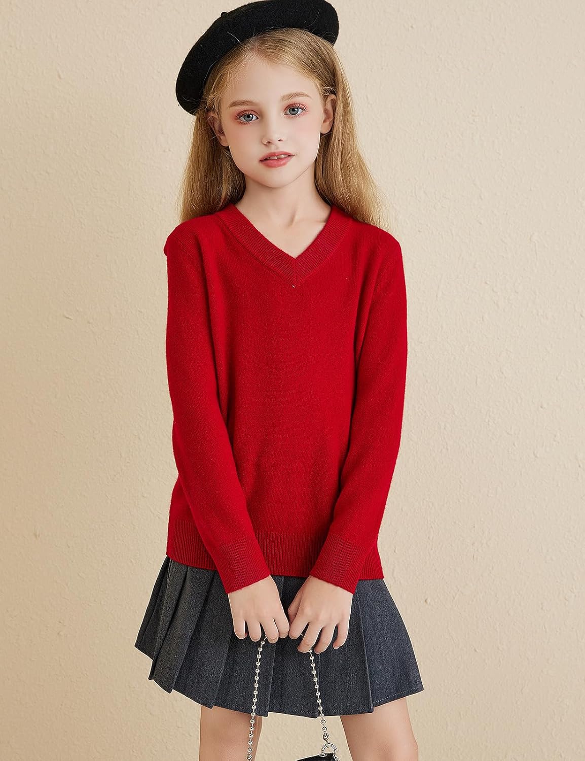 Girls 100% Merino Wool Classic V-Neck Sweater