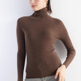 Merino Wool Blend Ribbed Turtleneck Slim Fit Sweater