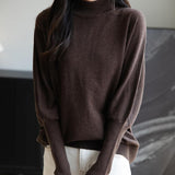 Women's Merino Wool Blend Oversized Sweater 2025 Fall Winter Fashion Mock Neck Batwing Sleeve Knit Pullover Sweater