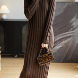 Women's Merino Wool Blend Sweater Dress 2025 Fall Winter V-Neck Long Sleeve Ribbed Cocktail Bodycon Knit Maxi Dress