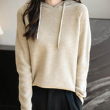 Women's Merino Wool Hoodies 2025 Fall Winter Casual Crewneck Sweatshirt Long Sleeve Knitted Sweater with Drawstring