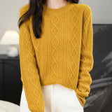 Suéter de lana 100% merino de chanyarn femenino 2025 otoño invierno Básico Básico Cable de manga larga Cabina de manga larga Sétero de cable de punto