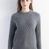 Mongolian Cashmere Cable Crewneck Sweater
