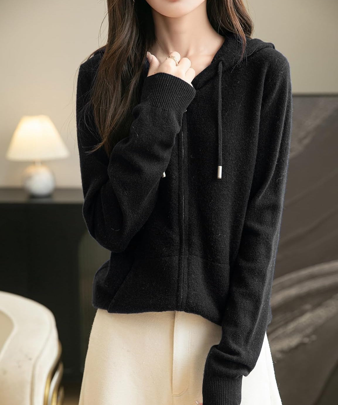 Women's 100% Merino Wool Zip Up Hoodies 2025 Fall Winter Warm Long Sleeve Knit Sweatshirt Cardigan with Pocket