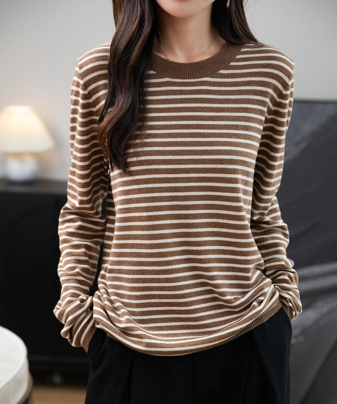 Merino Wool Striped Crewneck Sweater