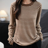 Frauen Merino Wollpullover 2025 Herbst Winter Casual Crew Hals gestreift