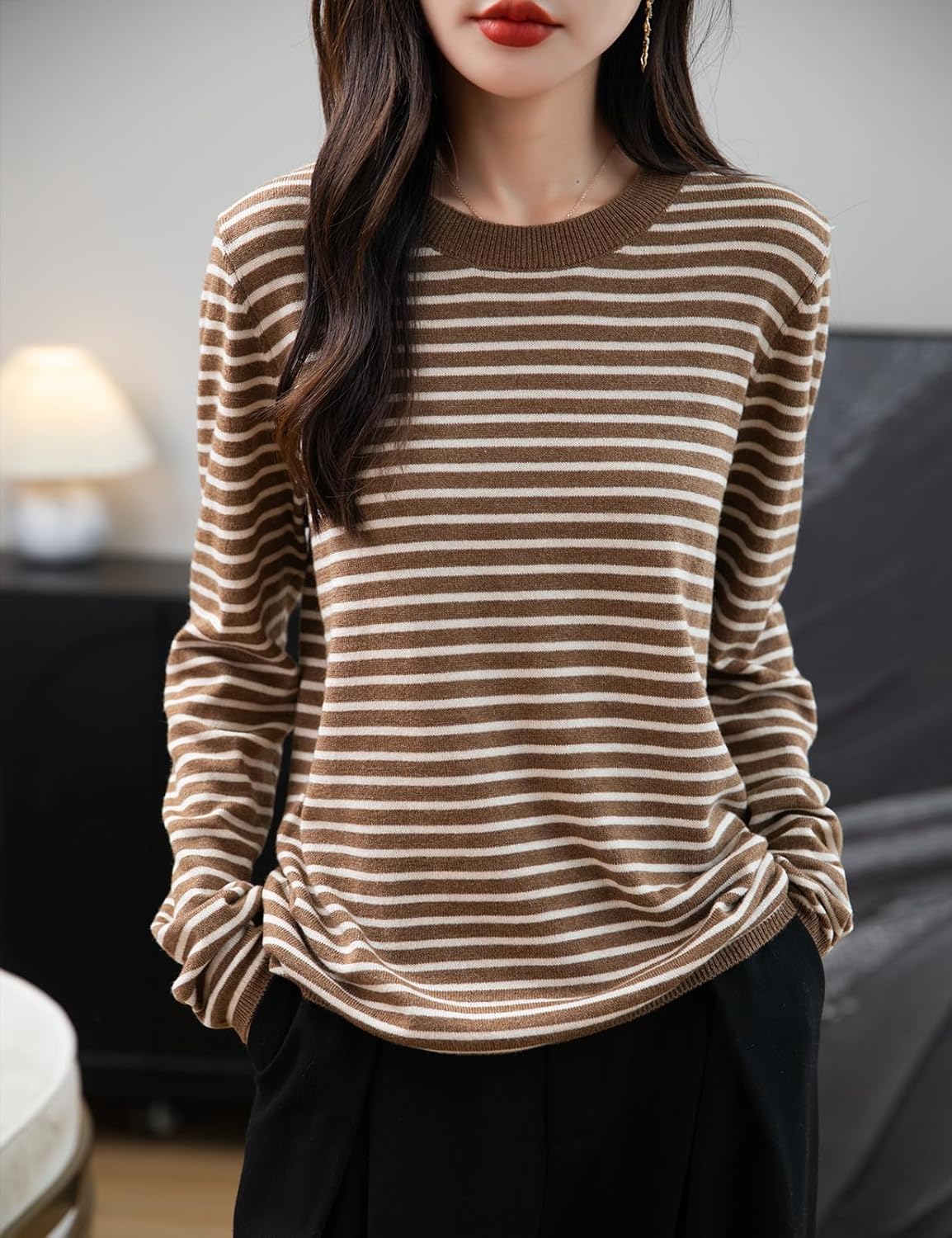 Pulloir en laine mérinos pour femmes 2025 automne d'hiver Casual Crew Coulle à manches longues à manches longues en tricot à manches longues.