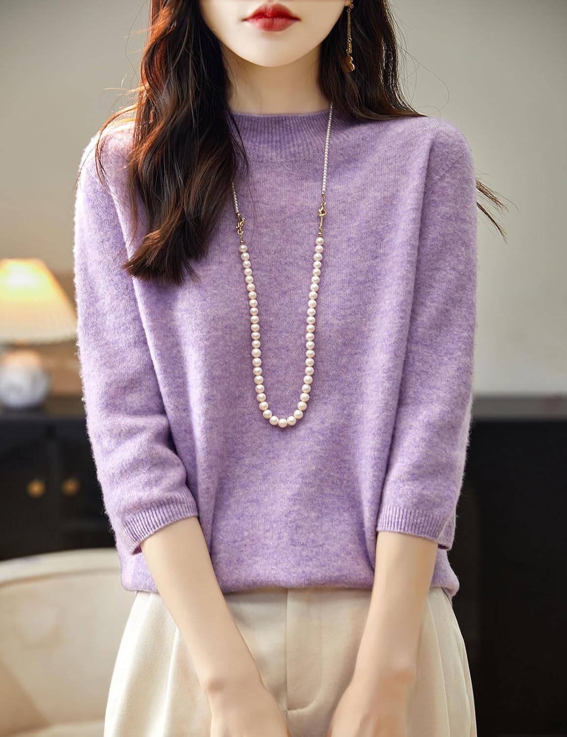 Chanyarn Women's 100% Merino Wool Short Sleeve Sweater Spring Summer Crewneck Lightweight Ribbed Knitted Pullover Tops