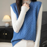 Women's 100% Merino Wool Sweater Vest 2025 Fall Winter Vintage Cable Crew Neck Sleeveless Knit Sweater Vest